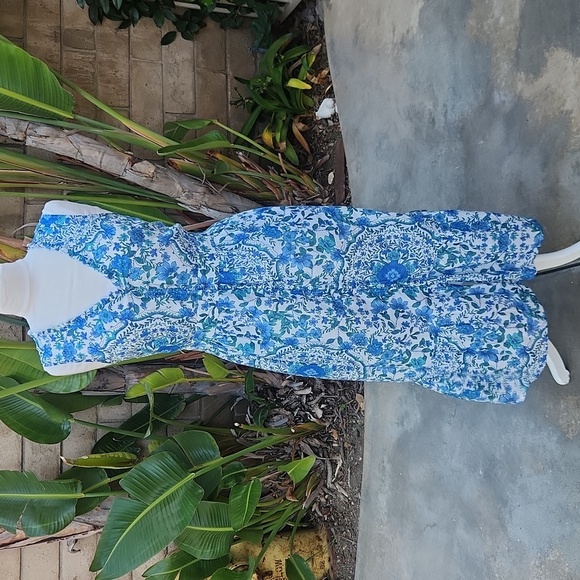 Johnny Was Cotton Button-Up Willow Blue Ruffle Tank Midi Dress Small - Picture 1 of 8